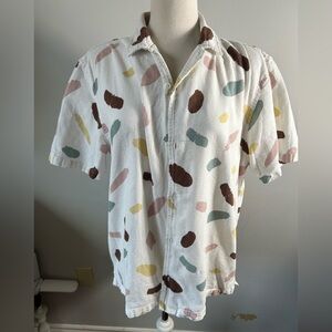 Common People Abstract Brushstroke Short Sleeve Cotton Shirt - Ecru / Multicolor